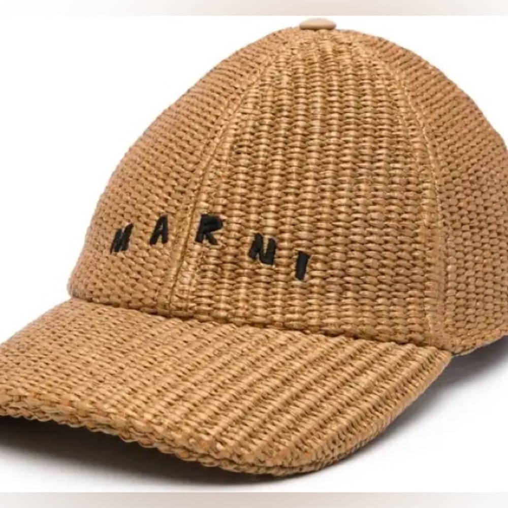 MARNI raffia hat cap caramel logo NWT size M